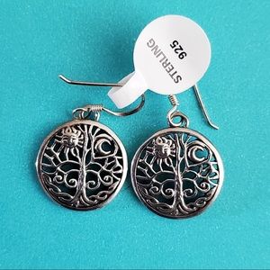 925 Sterling Silver Moon Sun Tree of Life Earrings